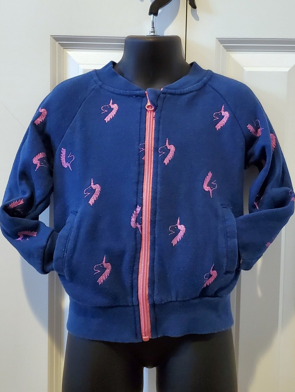 Kids Korner Toddler Girl's Unicorn Print Zip Up Sweater With Pockets